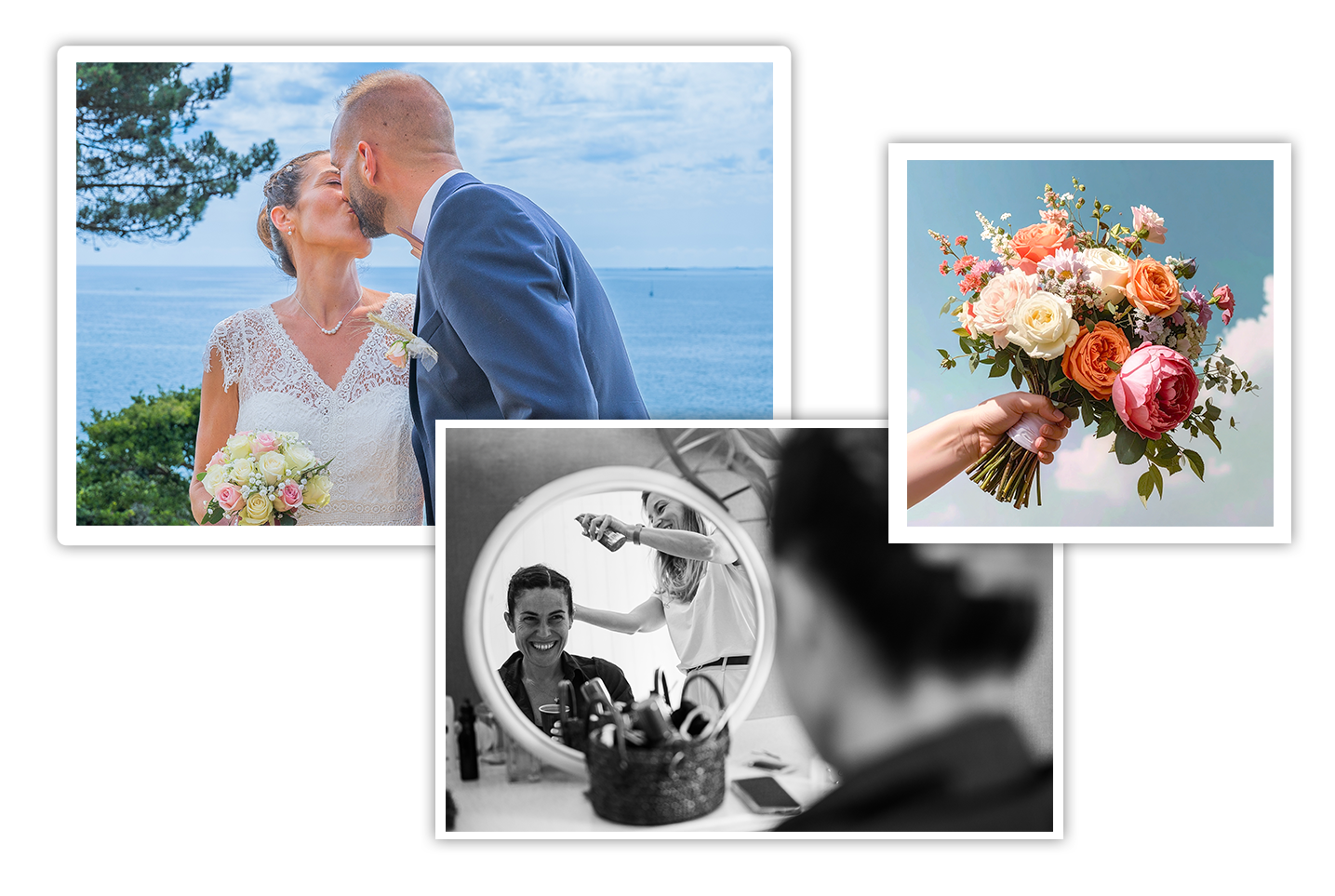 Plusieurs photos de mariage avec des scènes de couples complices