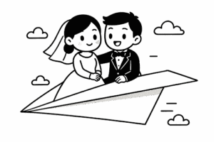 llustration mignonne d'un couple sur un avion a papier